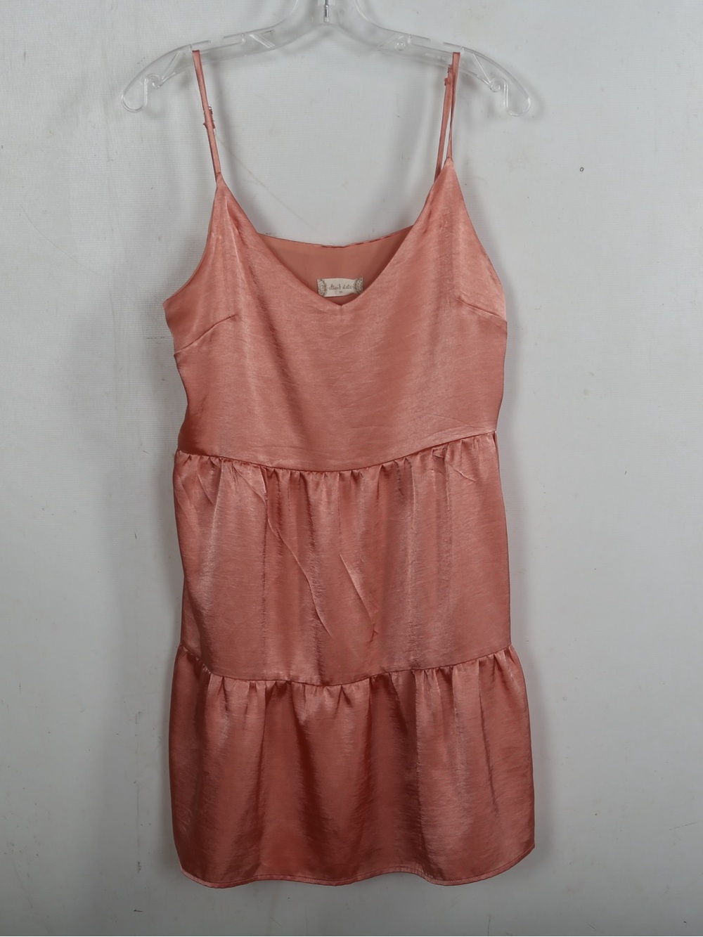 Altar'd State Coral Pink Satin Tiered Slip Dress